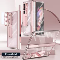 Pouzdro pro Samsung Galaxy Z Fold 5 s magnetickým pantem, stojánkem, držákem na pero, ochrannou fólií na objektiv a displej Růžový