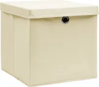 vidaXL Úložné boxy s vekom 10 ks Krémová 32x32x32 cm Látka