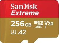 SanDisk Extreme microSDXC 256GB + SD Adapter 190MB/s and 130MB/s Read/Write A2 C10 V30 UHS-I U3