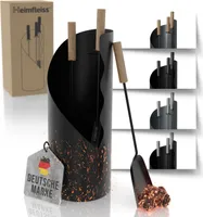 Heimfleiss Kaminbesteck Schwarz mit Holzgriffen – Hochwertiges Kaminzubehör, 4-teilig