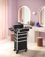 SONGMICS Make-up kufřík na kolečkách s krokodýlím zrnem, hliníkový vozík