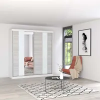 Schwebetürenschrank Kleiderschrank Schrank 203cm Weiß/Kathult mit Spiegel Multi 32