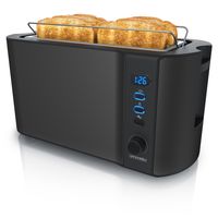 Arendo Langschlitz 4 Scheiben Toaster Frukost, mit Display, Defrost Funktion, Wärmeisolierendes Doppelwandgehäuse, Schwarz
