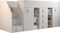 Etagenbett für Kinder Toledo 3 Stockbett mit Treppe, Schreibtisch, Bettkasten (Weiß/Weiß Glanz + weiße Griffe, Seite: Links)
