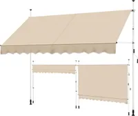 Yaheetech Balkonmarkise mit Handkurbel 300x180cm Klemmmarkise Sonnenschutz ohne Bohren Sonnenmarkise höhenverstellbar Beige