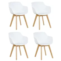 HJ 4er Set Sessel Skandinavisch Wohnzimmerstuhl Modern Esszimmerstühle mit solide Buchenholz Bein Weiß