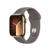 Apple Watch Series 9/ Gps/ Cellular/ 41mm/ Stalowa koperta Złota/ Gliniana opaska sportowa S/M