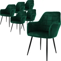 ML-Design sada 6 jedálenských stoličiek s operadlom a podrúčkami, tmavozelená, kuchynská stolička so zamatovým poťahom, čalúnená stolička s kovovými nohami