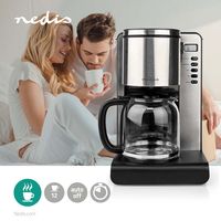Nedis Kaffeemaschine / Filter Kaffee / 1.5 l / 12 Tassen / Warmhalten / Timer einschalten / LCD-Anzeige / Uhrfunktion / Aluminium / Schwarz