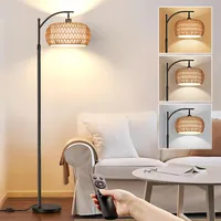 Rattan Stehlampe Boho Dimmbar Stehleuchte App-Steuerung Höhenverstellbar Standleuchte mit Fernbedienung für Schlafzimmer Wohnzimmer Büro