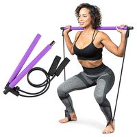 Pilates Bar Kit with Resistance Bands - Portable Pilates Exercise Bar Kit for Women & Men, 3-Section Stick Squat Yoga Pilates Flexbands for Full Body Shaping Home Gym Office ,Violett
