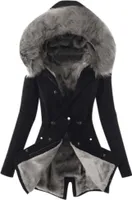 ASKSA Winterjacke Damen Warm Gefüttert Lang Parka Jacke Mantel Mittellang mit Kapuze Dicke Fleecejacke, Schwarz/Grau, XL