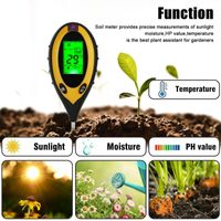 4 in 1 Bodentester, Pflanzen Bodenmessgerät mit großem LCD-Display, Temperatur, Feuchtigkeitsmesse PH Wert Messgerät für Garten, Bauernhof, Rasen, Innen und Außen