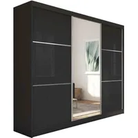 BEAUTYSOFA Schrank mit Schwebetüren VIVA 240cm - Kleiderschrank mit Schubkasteneinsätze & Kleiderstangen (Schwarz)