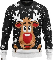 JAP Rudolf das Rentier Schwarz - Lustiger Hässlicher Weihnachtspullover Für Damen und Herren Ugly Christmas Sweater - L