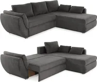 Ecksofa Schlaffunktion Couch mit Rutschenlehne Bettkasten Cord Grau Anthrazit