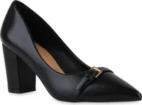 VAN HILL Damen Spitze Pumps Schnallen Absatzschuhe Schuhe 841477, Farbe: Schwarz, Größe: 39
