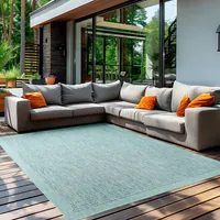 Teppium In & Outdoor Teppich Terrasse Balkon Küchenteppich Wetterfest Sisal Optik Flachgewebe Wetterfest Einfarbig mit Struktur, Blau, 80 x 250 cm