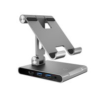 j5create Multi-Winkel-Ständer mit Dockingstation für iPad Pro USB-C 1x4K HDMI/2xUSB 3.1/1xUSB-C/Kartenleser/3,5-mm-Kombi-Audiobuchse; Silberfarbe