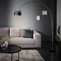 cagü: Design Bogenlampe LUXX Chrom glänzend mit Marmorfuß Schwarz 170-210cm Höhe verstellbar Designklassiker