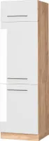 Vicco Kühlumbauschrank Fame-Line, 60 cm, Weiß Hochglanz/Goldkraft Eiche
