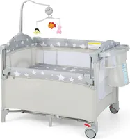 4 in 1 Reisebett mit Matratze, 120 x 60cm Beistellbett Baby mit Rollen, Babybett Klappbar als Wickeltisch & Laufgitter, Kinderreisebett Baby ab Geburt (Beige)