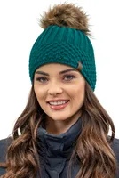 Vivisence Bommelmütze Damen Universalgröße - Kopfbedeckung warm für Winter Herbst Elegant Mütze mit Bommel kunstpelz Frauen Klassisch - Dunkeltürkis