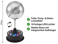 LED Spiegelkugel Discokugel 13cm mit Standfuß bunte LED Batterie u. USB  Betrieb