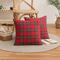 2er Set Rot Plaid Kissenbezug 45x45cm Tartan Kissenhülle Couch Sofa Home Bett Deko