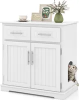 COSTWAY Katzenschrank für Katzentoilette, Katzenklo Schrank mit 2 Schubladen, 2 Türen & Eingang, Katzenhaus Katzenkommode Beistelltisch 80x45x80cm