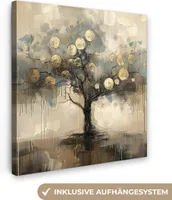 MuchoWow® - Leinwandbilder - Beige - Abstrakt - Baum - Gold, Wandbild, Wanddeko Bilder Wohnzimmer, 50x50 cm