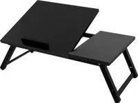 ML-Design Laptoptisch für Bett/Sofa, Schwarz, aus Holz, höhenverstellbar, klappbare Beine, 4 Neigungswinkel, Lapdesks für Lesen & Frühstück, Laptopständer mit Schublade, Notebooktisch Betttisch Knietisch