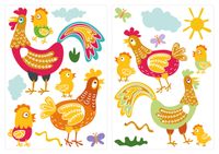 dekodino® Wandtattoo Hühner Familie mit Küken und Wolken Wandsticker Dekoration