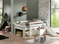 VIPACK Kojen-Spielbett mit Liegefläche 90 x 200 cm, inkl. Leiter, Regal, Rutsche, Rolllattenrost und 2 Schubkästen, Kiefer und MDF weiß lackiert