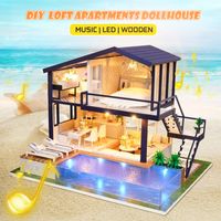 DIY Puppenhaus Holz 2 Etagen LED Möbel Zubehör Spielhaus Puppenvilla Puppenstube 