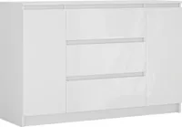 Komoda z szufladami, biały matowy, biały błyszczący, 120 x 39 x 78 cm, 2 drzwi, 3 szuflady