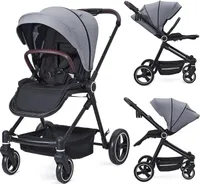 Kinder-Buggy Faltbarer mit umkehrbarer Rückenlehne,Aufbewahrungskorb mit verstellbarer Fußstütze und Verdeck,Becherhalter