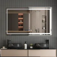 ZMH zrcadlo koupelnové zrcadlo s LED koupelnové zrcadlo 100x60cm nástěnné zrcadlo koupelna IP44 s dotykovými hodinami funkce odmlžování světla zrcadlo stmívatelné 3000K-6500K