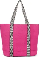 styleBREAKER Papierstroh Strandtasche mit Azteken Muster Bändern | Damen Flechttasche mit Reißverschluss | 50 x 37 x 13 cm