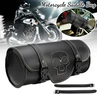1Pcs čierna lebka štýlPolyuretánkožené motocyklové tašky na náradie batožina sedlo tašky s 2 * pásy