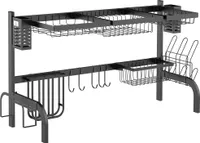 HOMCOM Ociekacz wykonany ze stali, 2 półki, ociekacz do zlewu, ociekacz do naczyń z uchwytem na deskę do krojenia, uchwyt na sztućce, 100 x 30 x 52,5 cm, czarny