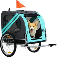 PawHut Hundeanhänger Fahrradanhänger Hundetransporter Hunde Fahrrad Anhänger für kleine mittelgroße Hunde Oxfordstoff Regenschutz atmungsaktiv Grün 130 x 73 x 90 cm