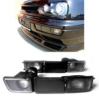 2x Frontblinker Blinker + kurze Blenden + Nebelscheinwerfer Stoßstangenblinker Stoßstange in Schwarz Smoke für VW Golf 3 / Vento ab 1991-1999