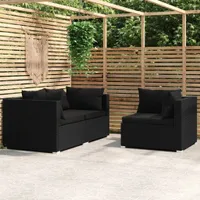 vidaXL 3dílná zahradní souprava s polštáři Black Poly Rattan