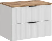 Waschtischunterschrank 80 cm weiß matt mit gerillter Front, Wotaneiche, ADELAIDE-56-WHITE