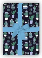 Nettes Kaktus Geschenkpapier mit Kakteen auf blau - G7603, 32 x 48cm