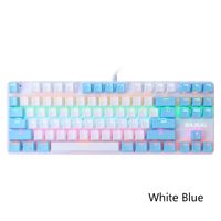 87 Tasten Mechanische Tastatur Kabelgebundene Gaming-Tastatur, Weiß blau