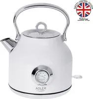Adler Wasserkocher mit Thermomete AD 1346w Electric, 2200 W, 1,7 l, Edelstahl, 360° drehbarer Sockel, Weiß (AD 1346 WHITE)