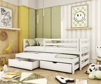 thematys Kinderbett Jugendbett 90x200cm mit Ausziehbett und 2 Schubladen, in Weiß mit abnehmbaren Rausfallschutz, für 2 Kinder Jungen und Mädchen