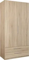 Furniture24 Kleiderschrank CDXS87, Schrank, Drehtürenschrank, 2 Türig, mit Kleiderstange, 1 Einlegeboden, 2 Schubkästen Sonoma Eiche